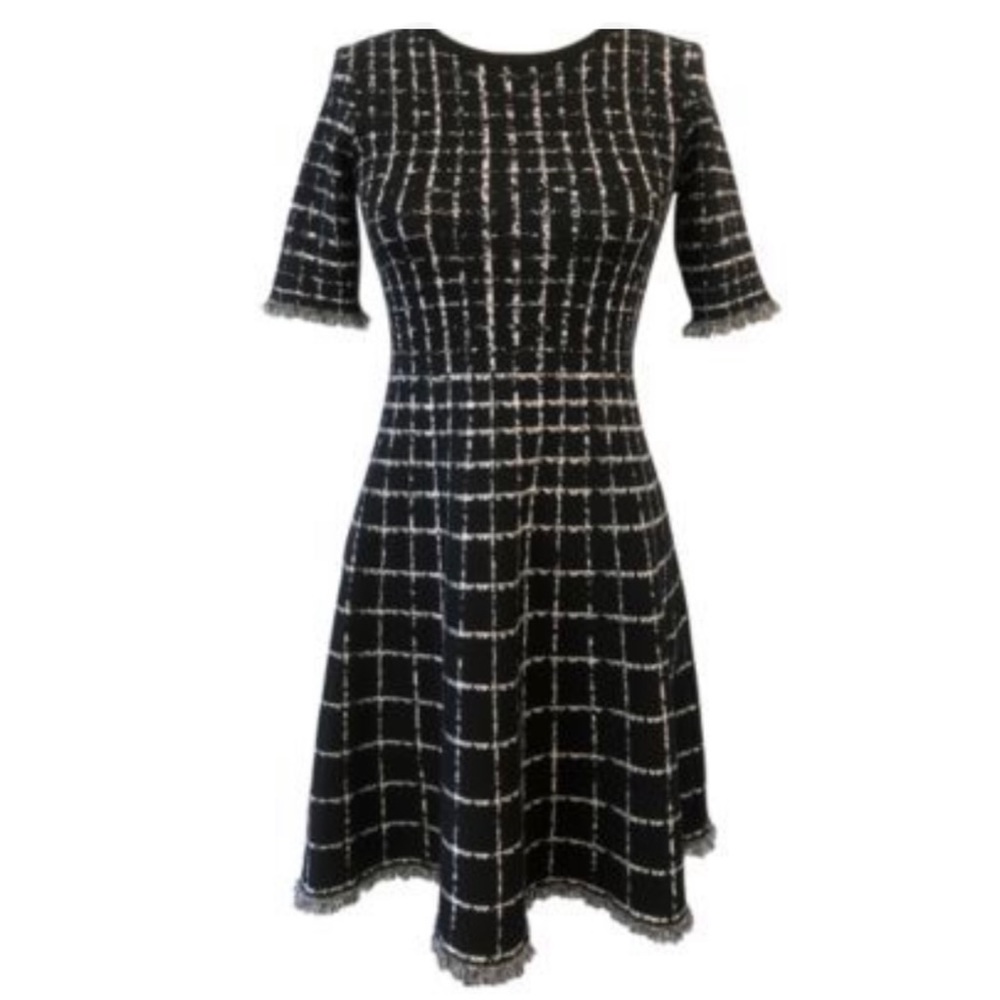 NWT Taylor Black and White Windowpane Fit and Flare Dress Size L